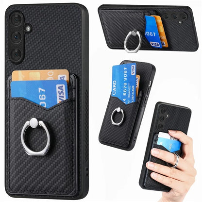 C1-8 for Samsung Galaxy A15 4G / 5G Cover PU Leather+TPU+PC Kickstand Shell Carbon Fiber Texture Design