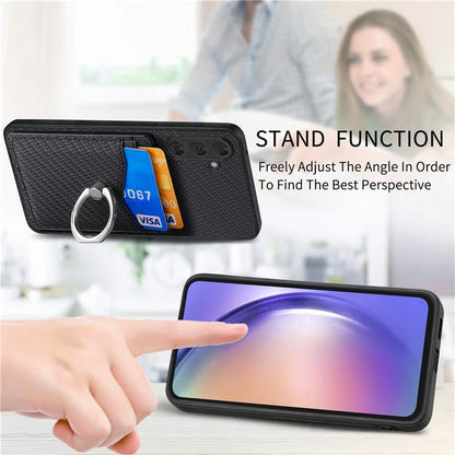 C1-8 for Samsung Galaxy A15 4G / 5G Cover PU Leather+TPU+PC Kickstand Shell Carbon Fiber Texture Design