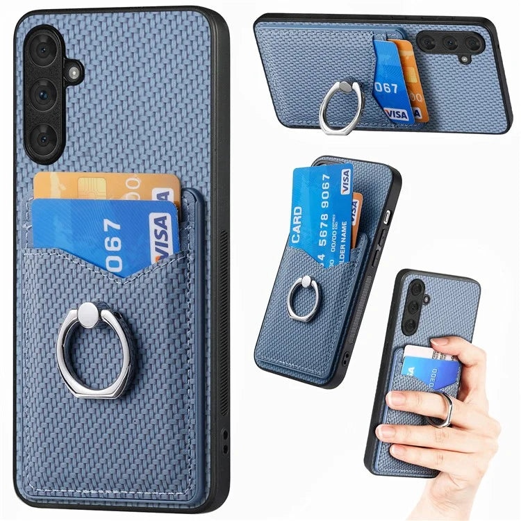 C1-8 for Samsung Galaxy A15 4G / 5G Cover PU Leather+TPU+PC Kickstand Shell Carbon Fiber Texture Design