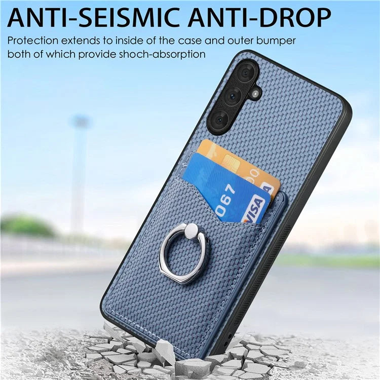 C1-8 for Samsung Galaxy A15 4G / 5G Cover PU Leather+TPU+PC Kickstand Shell Carbon Fiber Texture Design
