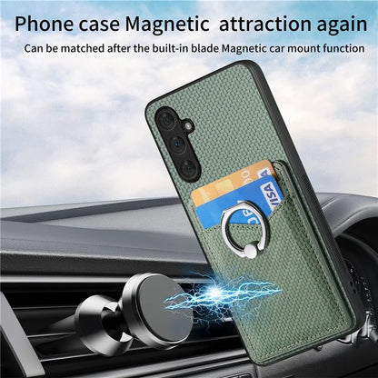 C1-8 for Samsung Galaxy A15 4G / 5G Cover PU Leather+TPU+PC Kickstand Shell Carbon Fiber Texture Design