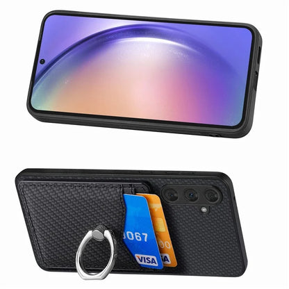 C1-8 For Samsung Galaxy A34 5G Case with Card Holder Ring Kickstand PU Leather Coated PC+TPU Back Cover