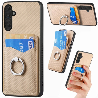C1-8 For Samsung Galaxy A34 5G Case with Card Holder Ring Kickstand PU Leather Coated PC+TPU Back Cover