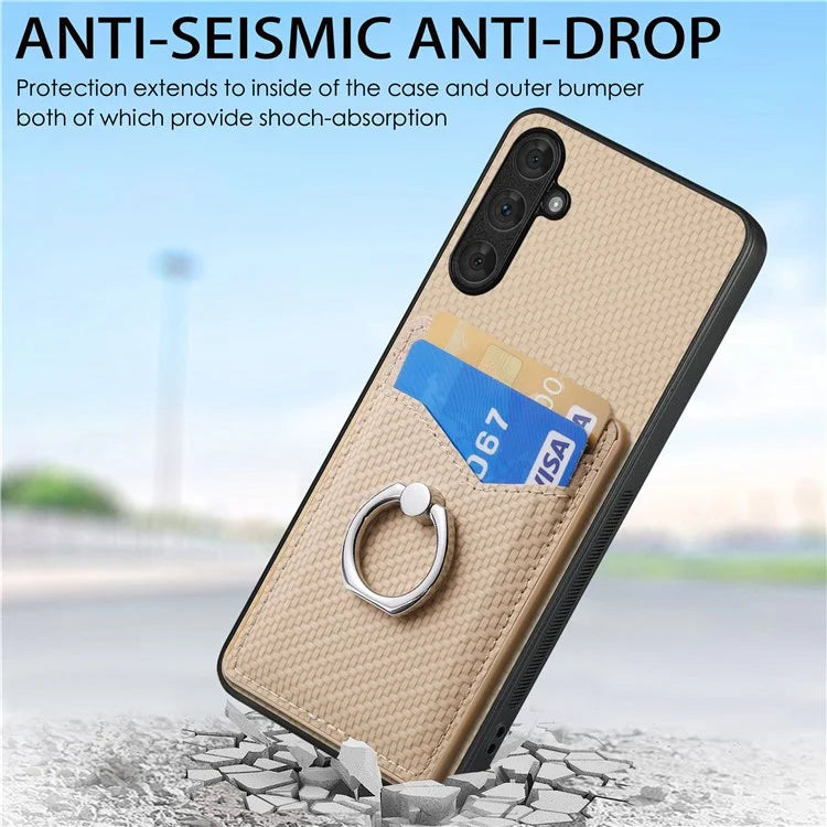 C1-8 For Samsung Galaxy A34 5G Case with Card Holder Ring Kickstand PU Leather Coated PC+TPU Back Cover