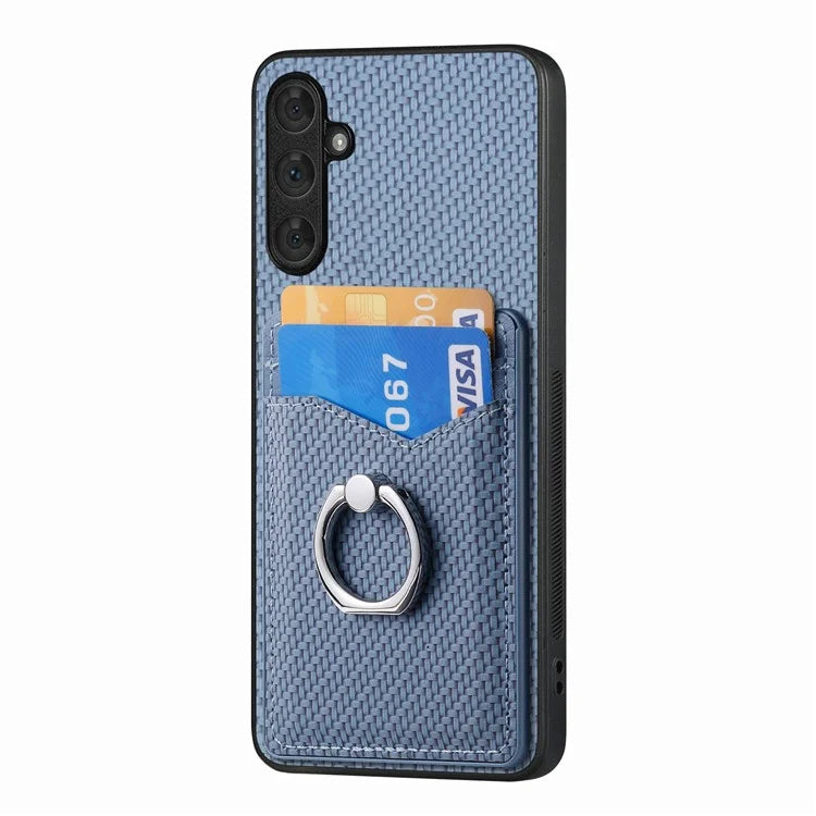 C1-8 For Samsung Galaxy A34 5G Case with Card Holder Ring Kickstand PU Leather Coated PC+TPU Back Cover