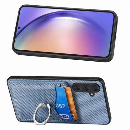 C1-8 For Samsung Galaxy A34 5G Case with Card Holder Ring Kickstand PU Leather Coated PC+TPU Back Cover