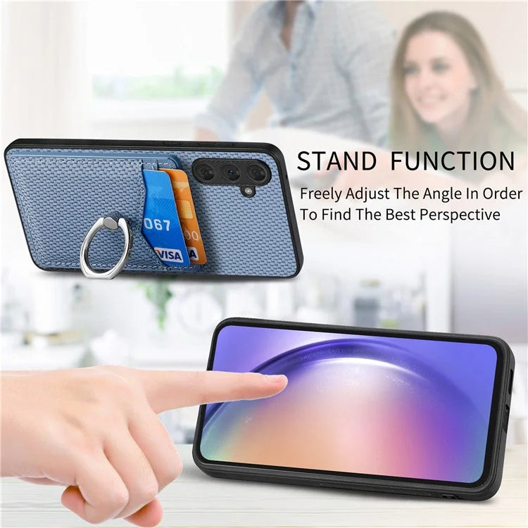 C1-8 For Samsung Galaxy A34 5G Case with Card Holder Ring Kickstand PU Leather Coated PC+TPU Back Cover