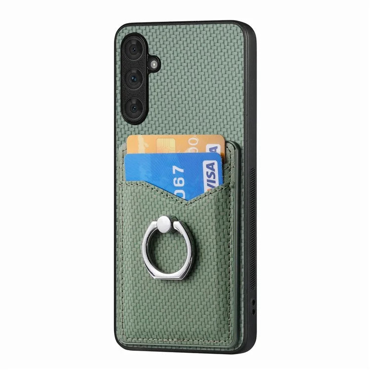 C1-8 For Samsung Galaxy A34 5G Case with Card Holder Ring Kickstand PU Leather Coated PC+TPU Back Cover