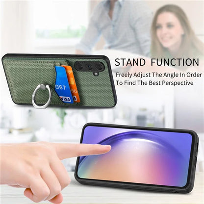 C1-8 For Samsung Galaxy A34 5G Case with Card Holder Ring Kickstand PU Leather Coated PC+TPU Back Cover