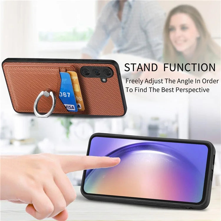 C1-8 For Samsung Galaxy A34 5G Case with Card Holder Ring Kickstand PU Leather Coated PC+TPU Back Cover