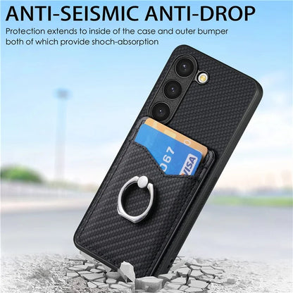 C1-8 for Samsung Galaxy S23 Phone Kickstand Cover Carbon Fiber Texture Leather+TPU+PC Phone Shell