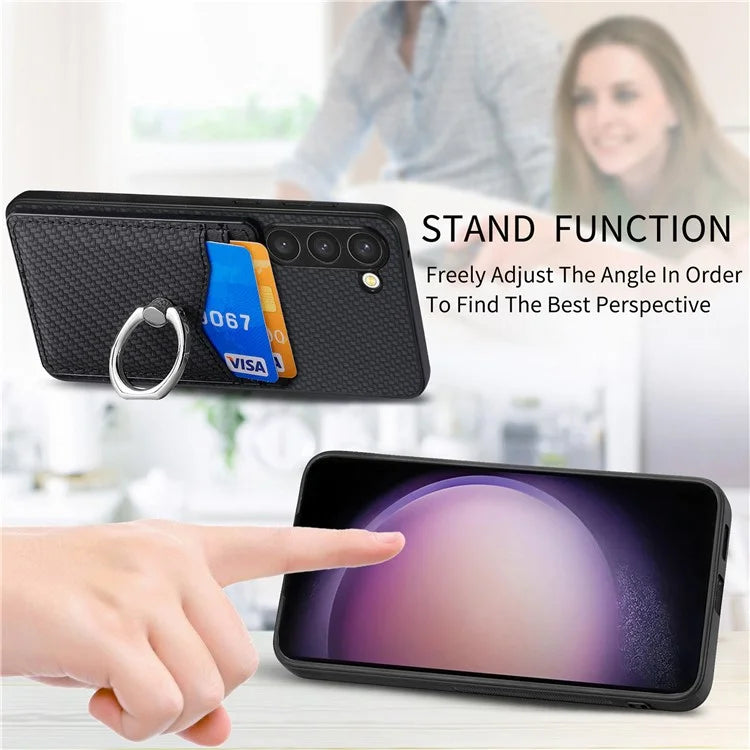 C1-8 for Samsung Galaxy S23 Phone Kickstand Cover Carbon Fiber Texture Leather+TPU+PC Phone Shell