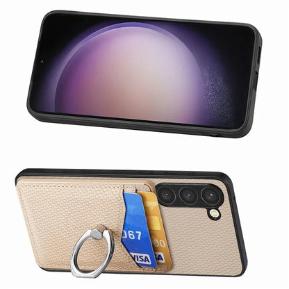 C1-8 for Samsung Galaxy S23 Phone Kickstand Cover Carbon Fiber Texture Leather+TPU+PC Phone Shell