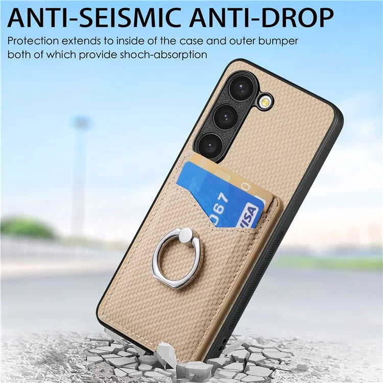 C1-8 for Samsung Galaxy S23 Phone Kickstand Cover Carbon Fiber Texture Leather+TPU+PC Phone Shell