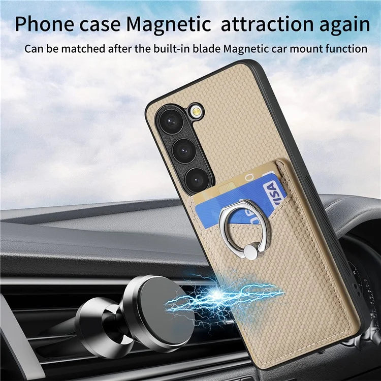 C1-8 for Samsung Galaxy S23 Phone Kickstand Cover Carbon Fiber Texture Leather+TPU+PC Phone Shell