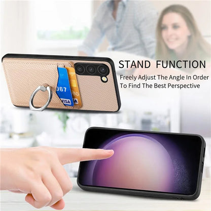 C1-8 for Samsung Galaxy S23 Phone Kickstand Cover Carbon Fiber Texture Leather+TPU+PC Phone Shell