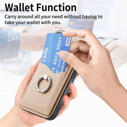 C1-8 for Samsung Galaxy S23 Phone Kickstand Cover Carbon Fiber Texture Leather+TPU+PC Phone Shell