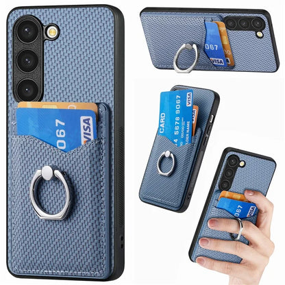 C1-8 for Samsung Galaxy S23 Phone Kickstand Cover Carbon Fiber Texture Leather+TPU+PC Phone Shell