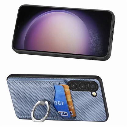 C1-8 for Samsung Galaxy S23 Phone Kickstand Cover Carbon Fiber Texture Leather+TPU+PC Phone Shell