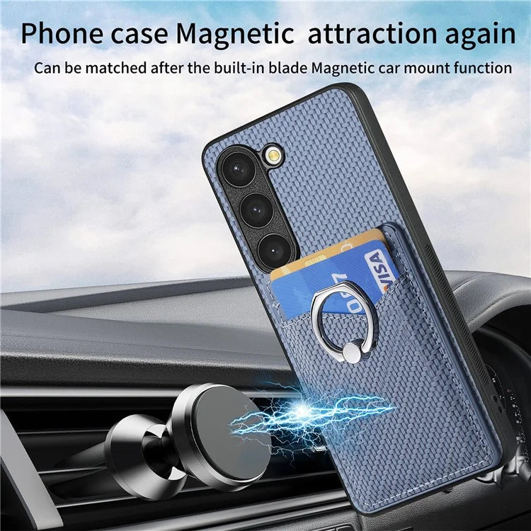 C1-8 for Samsung Galaxy S23 Phone Kickstand Cover Carbon Fiber Texture Leather+TPU+PC Phone Shell