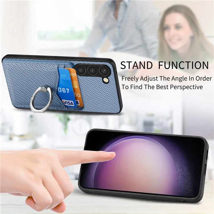 C1-8 for Samsung Galaxy S23 Phone Kickstand Cover Carbon Fiber Texture Leather+TPU+PC Phone Shell