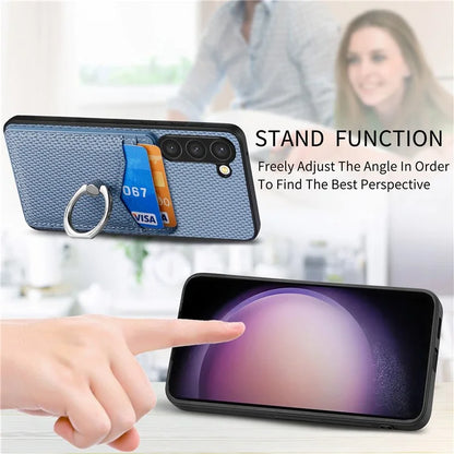C1-8 for Samsung Galaxy S23 Phone Kickstand Cover Carbon Fiber Texture Leather+TPU+PC Phone Shell