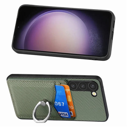 C1-8 for Samsung Galaxy S23 Phone Kickstand Cover Carbon Fiber Texture Leather+TPU+PC Phone Shell