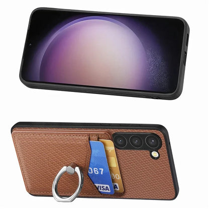C1-8 for Samsung Galaxy S23 Phone Kickstand Cover Carbon Fiber Texture Leather+TPU+PC Phone Shell
