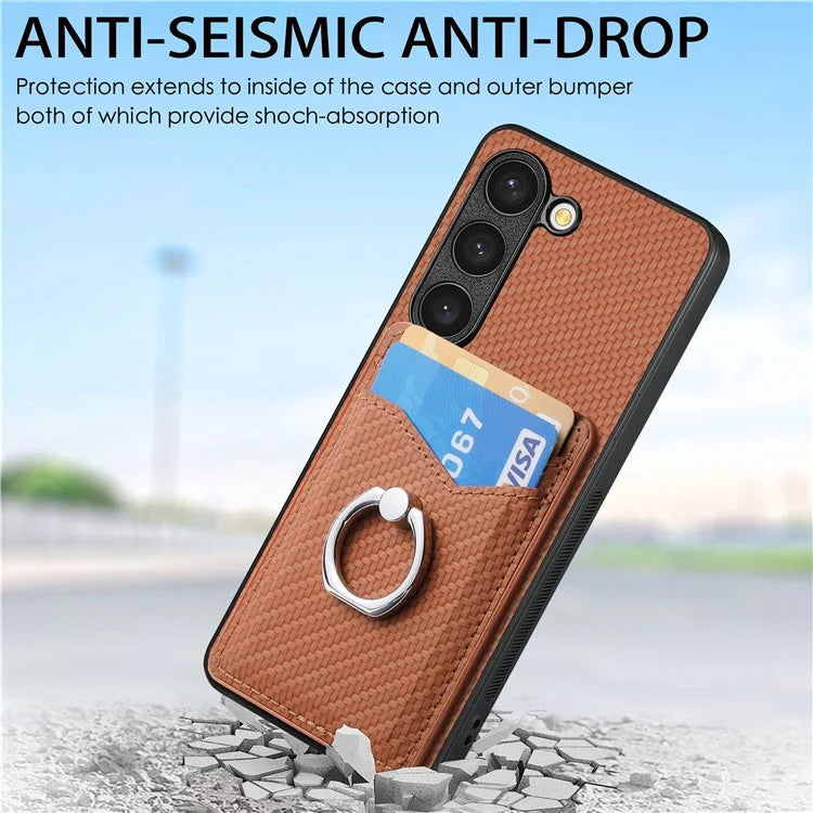 C1-8 for Samsung Galaxy S23 Phone Kickstand Cover Carbon Fiber Texture Leather+TPU+PC Phone Shell