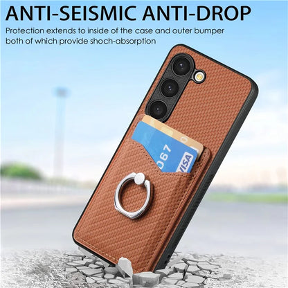 C1-8 for Samsung Galaxy S23 Phone Kickstand Cover Carbon Fiber Texture Leather+TPU+PC Phone Shell