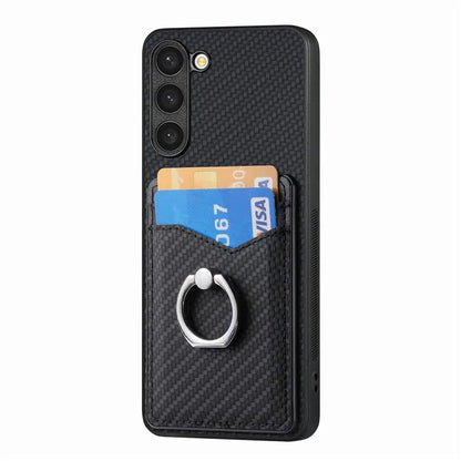 C1-8 For Samsung Galaxy S23+ Case Card Slot PU Leather Phone Back Cover Carbon Fiber Texture