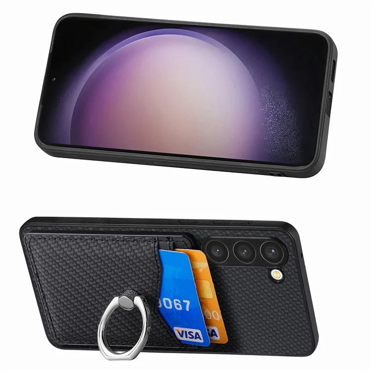 C1-8 For Samsung Galaxy S23+ Case Card Slot PU Leather Phone Back Cover Carbon Fiber Texture