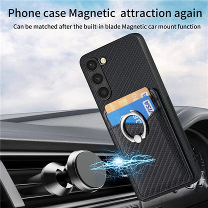 C1-8 For Samsung Galaxy S23+ Case Card Slot PU Leather Phone Back Cover Carbon Fiber Texture