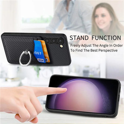 C1-8 For Samsung Galaxy S23+ Case Card Slot PU Leather Phone Back Cover Carbon Fiber Texture