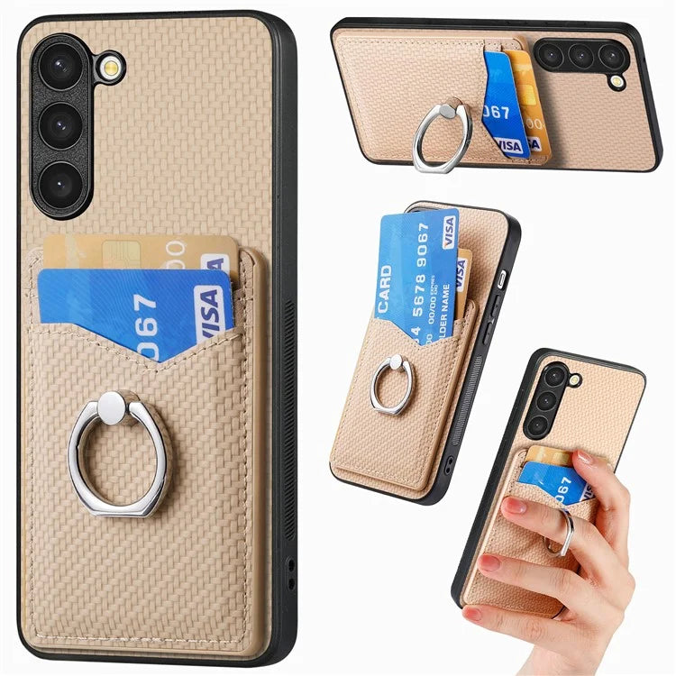 C1-8 For Samsung Galaxy S23+ Case Card Slot PU Leather Phone Back Cover Carbon Fiber Texture