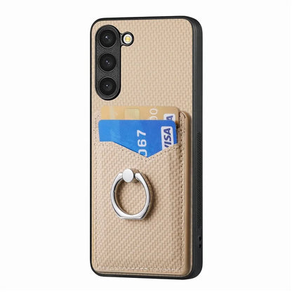 C1-8 For Samsung Galaxy S23+ Case Card Slot PU Leather Phone Back Cover Carbon Fiber Texture