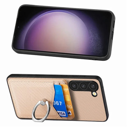 C1-8 For Samsung Galaxy S23+ Case Card Slot PU Leather Phone Back Cover Carbon Fiber Texture