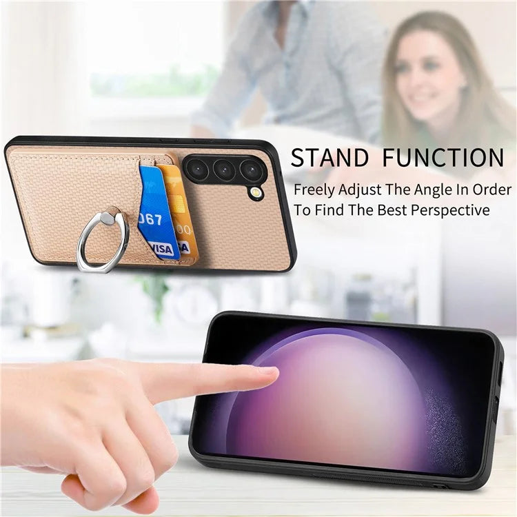 C1-8 For Samsung Galaxy S23+ Case Card Slot PU Leather Phone Back Cover Carbon Fiber Texture