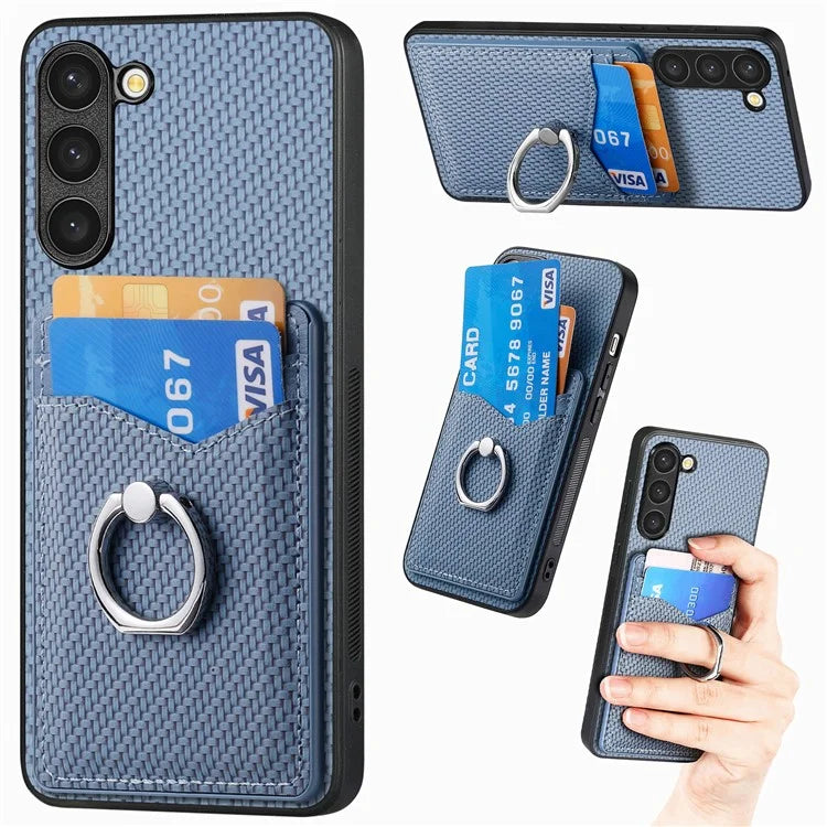C1-8 For Samsung Galaxy S23+ Case Card Slot PU Leather Phone Back Cover Carbon Fiber Texture