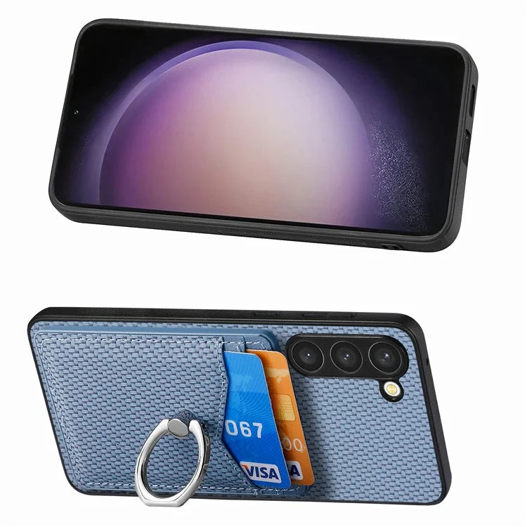 C1-8 For Samsung Galaxy S23+ Case Card Slot PU Leather Phone Back Cover Carbon Fiber Texture