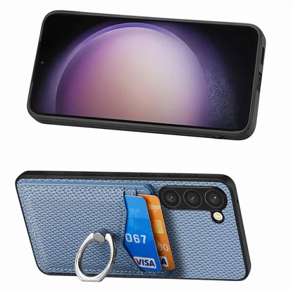 C1-8 For Samsung Galaxy S23+ Case Card Slot PU Leather Phone Back Cover Carbon Fiber Texture