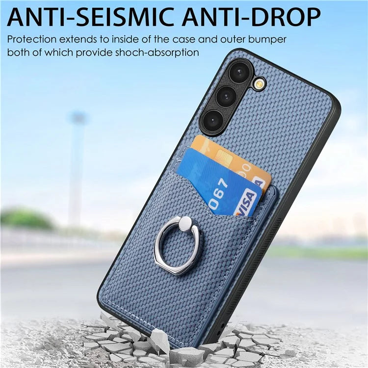 C1-8 For Samsung Galaxy S23+ Case Card Slot PU Leather Phone Back Cover Carbon Fiber Texture