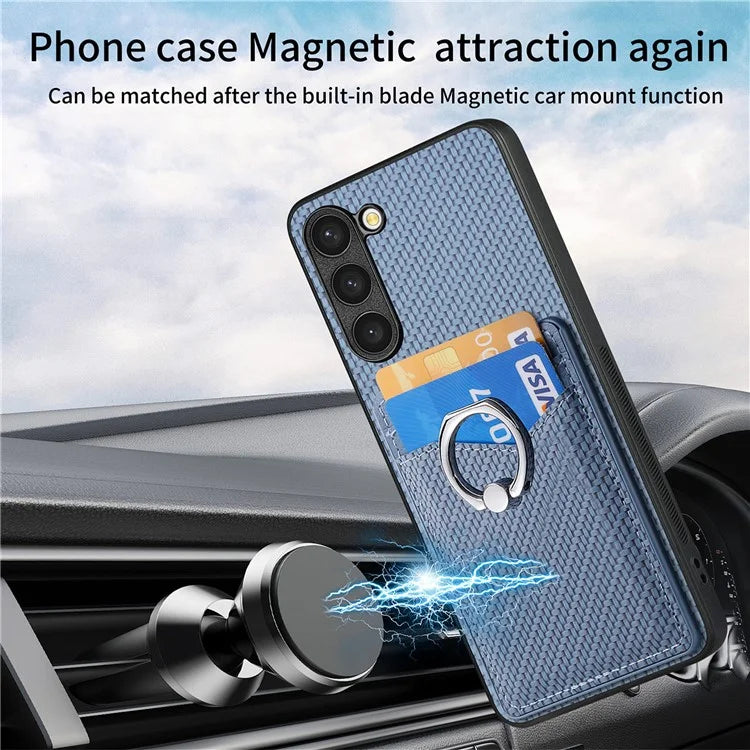 C1-8 For Samsung Galaxy S23+ Case Card Slot PU Leather Phone Back Cover Carbon Fiber Texture