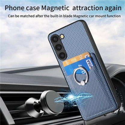 C1-8 For Samsung Galaxy S23+ Case Card Slot PU Leather Phone Back Cover Carbon Fiber Texture