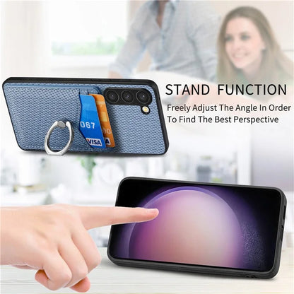 C1-8 For Samsung Galaxy S23+ Case Card Slot PU Leather Phone Back Cover Carbon Fiber Texture