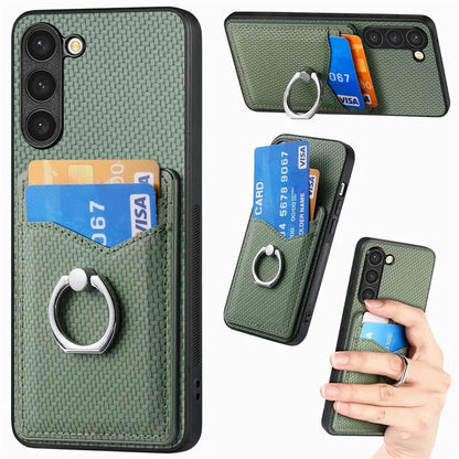 C1-8 For Samsung Galaxy S23+ Case Card Slot PU Leather Phone Back Cover Carbon Fiber Texture