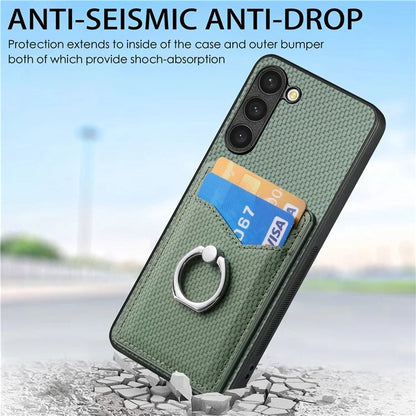 C1-8 For Samsung Galaxy S23+ Case Card Slot PU Leather Phone Back Cover Carbon Fiber Texture
