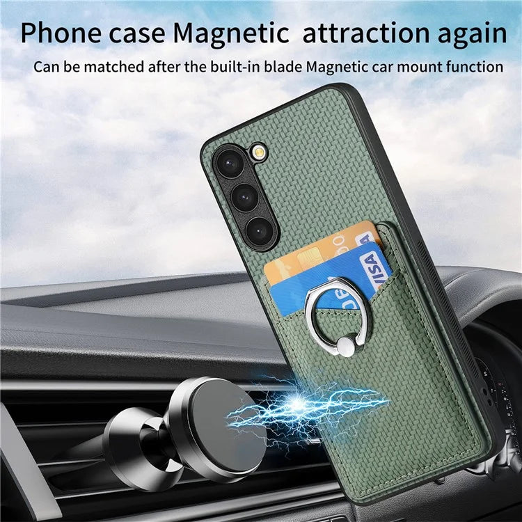 C1-8 For Samsung Galaxy S23+ Case Card Slot PU Leather Phone Back Cover Carbon Fiber Texture