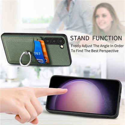 C1-8 For Samsung Galaxy S23+ Case Card Slot PU Leather Phone Back Cover Carbon Fiber Texture