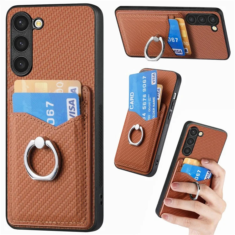 C1-8 For Samsung Galaxy S23+ Case Card Slot PU Leather Phone Back Cover Carbon Fiber Texture